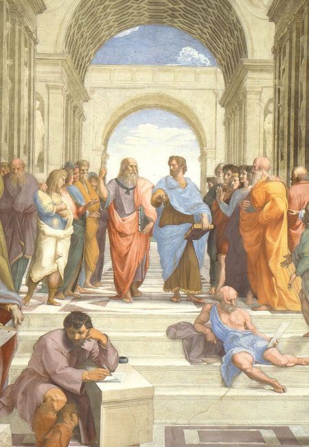 Aristotele e Platone ne La Scuola di Atene di Raffaello Sanzio